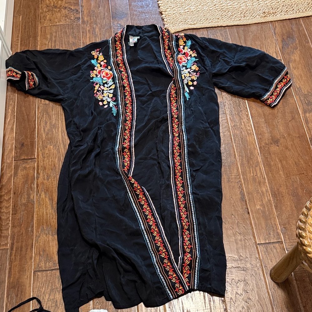 Johnny Was Black Floral Embroidered Blouse
